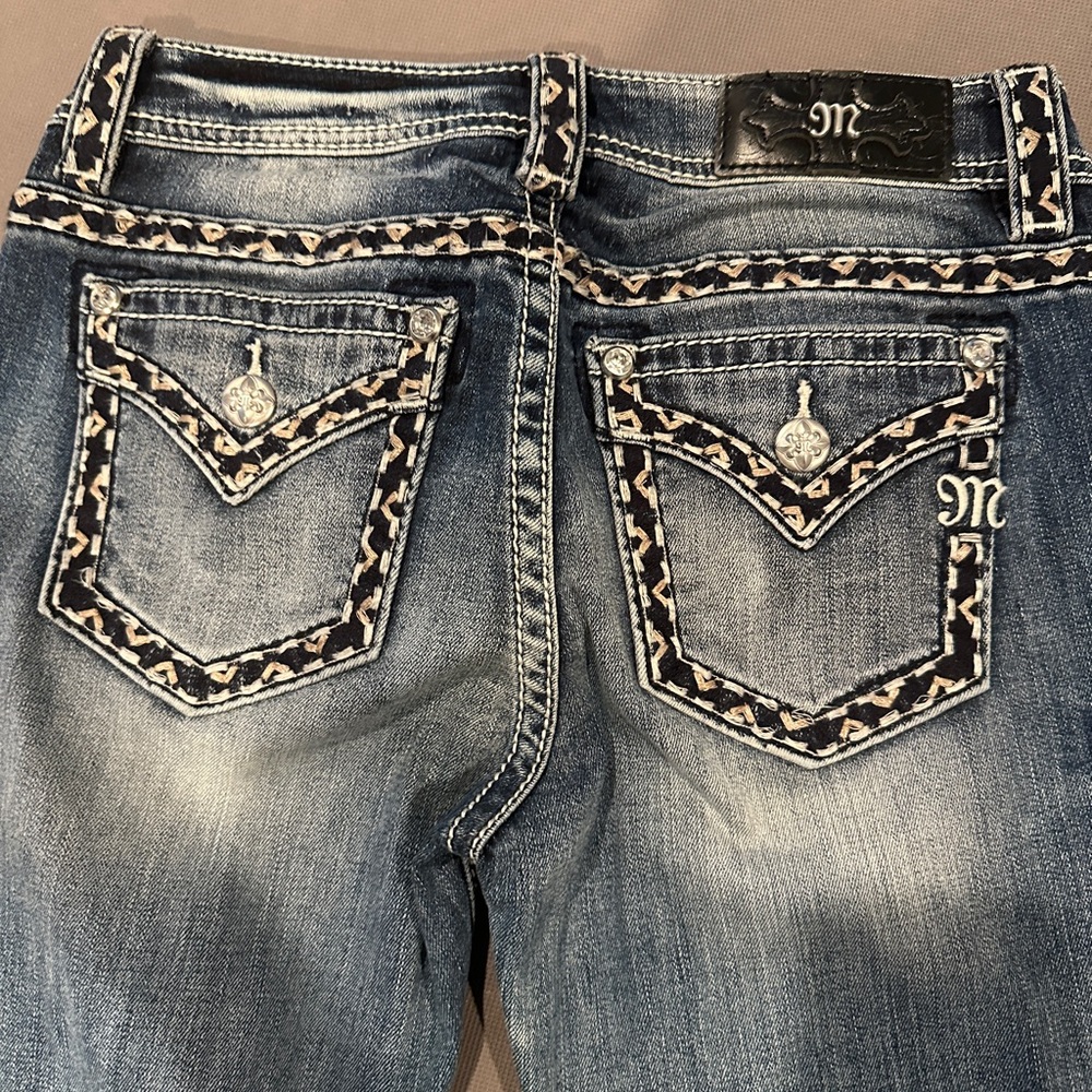 Miss Me Blue Boot Cut Jeans with Embroidered Accents
